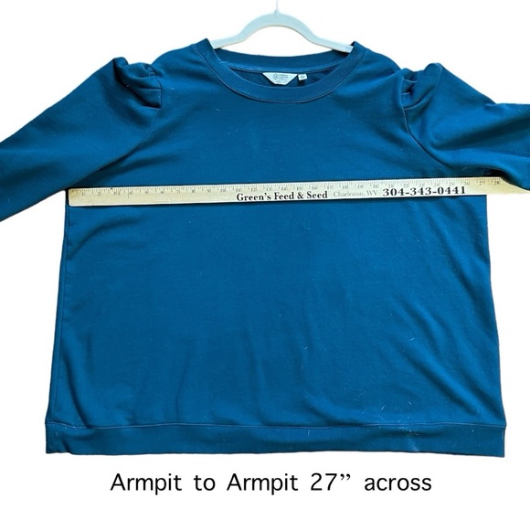 Candace Cameron Bure French Terry Puff-Sleeve Sweatshirt In Peacock. 3X - Picture 5 of 11